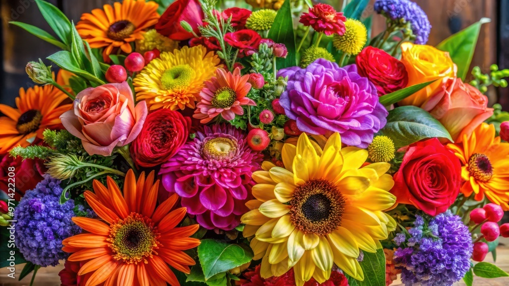 Vibrant and colorful flower arrangement showcasing the beauty of nature's palette Vibrant and colorful flower arrangement showcasing the beauty of nature's palette