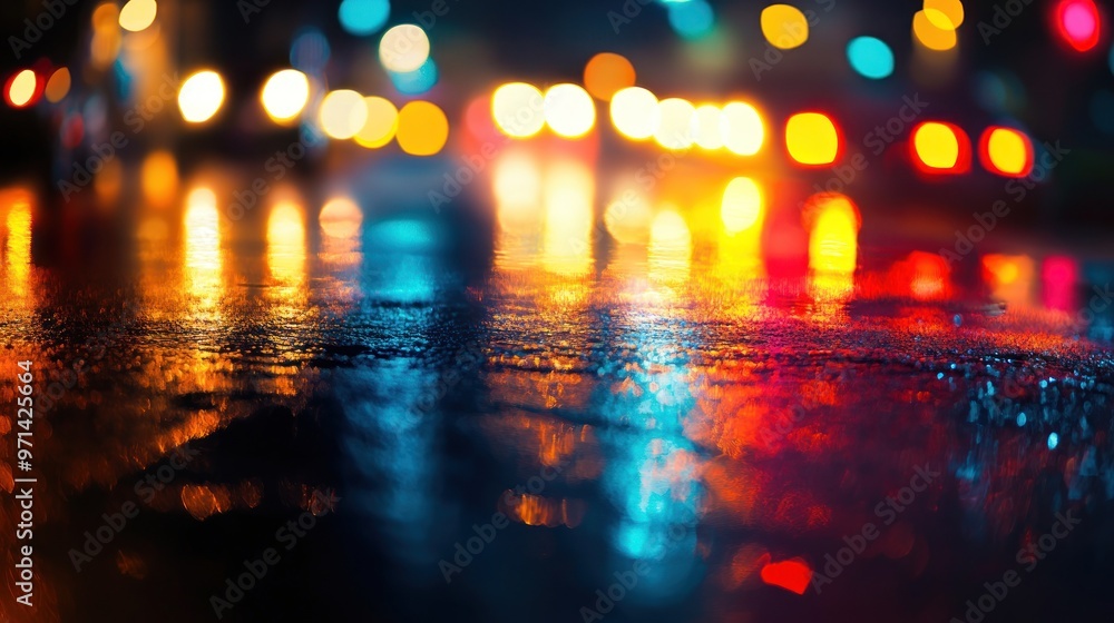 City Lights Reflections in Wet Asphalt City Lights Reflections in Wet Asphalt