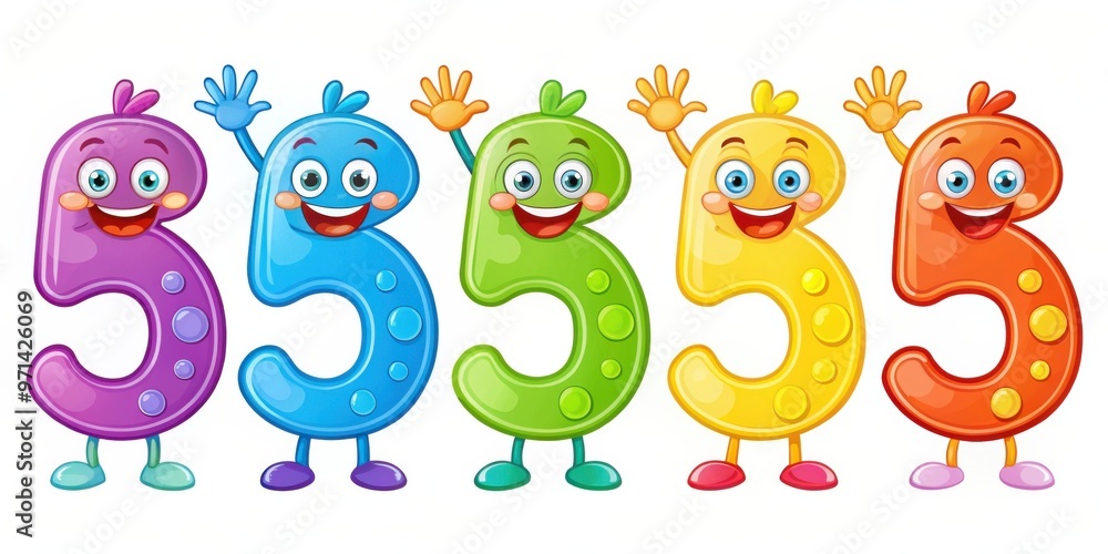 Fototapeta premium Happy cartoon numbers from five to nine in a fun and colorful style for educational designs and projects