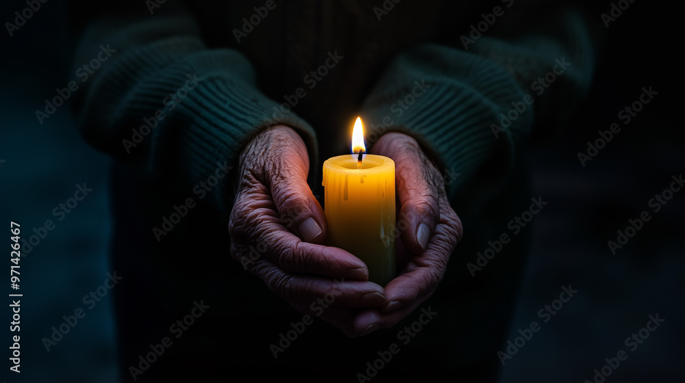 Human Rights Day, December 10th - Old woman hands holding a burning candle representing wisdom and perseverance Human Rights Day, December 10th - Old woman hands holding a burning candle representing wisdom and perseverance