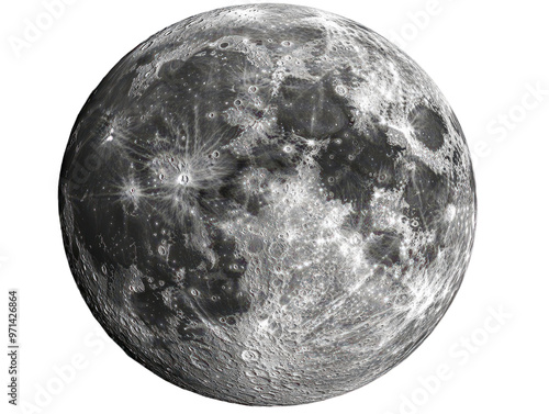 Detailed moon surface, isolated on transparent background.
