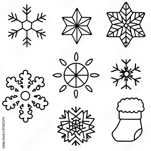 snowflakes items outline coloring book page line art drawing