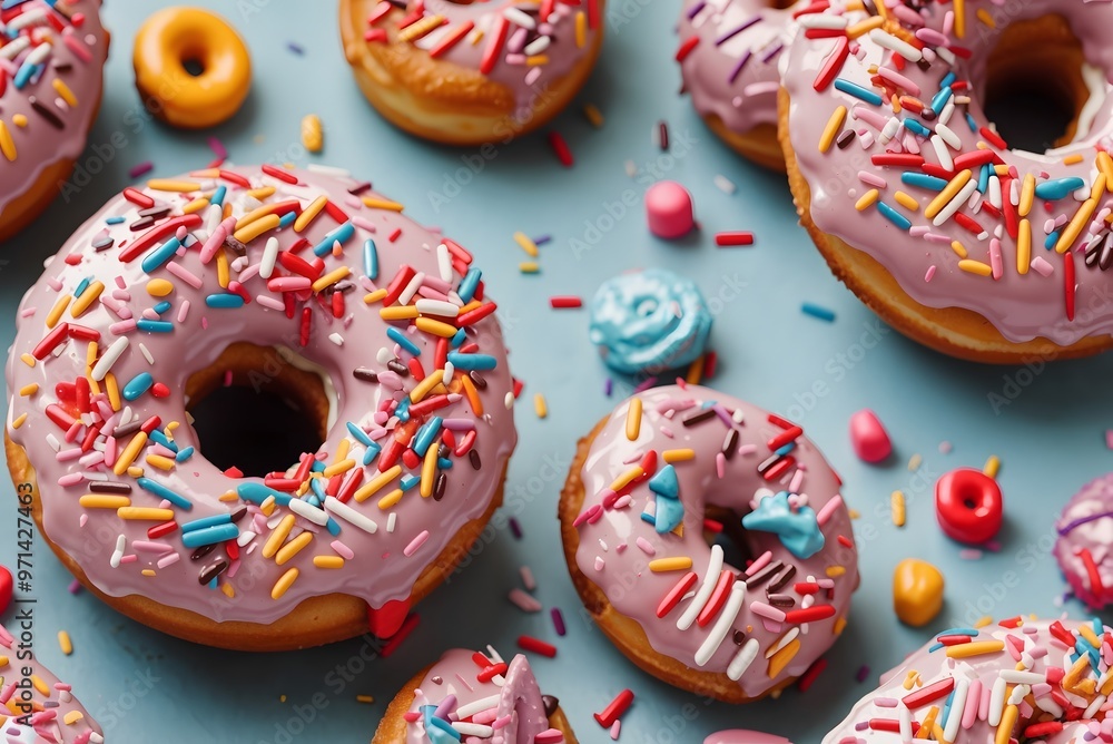 Fresh glazed donut with colorful sprinkles Fresh glazed donut with colorful sprinkles