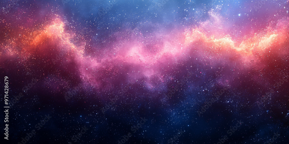 Naklejka premium A cosmic nebula in hues of pink, orange, and blue.