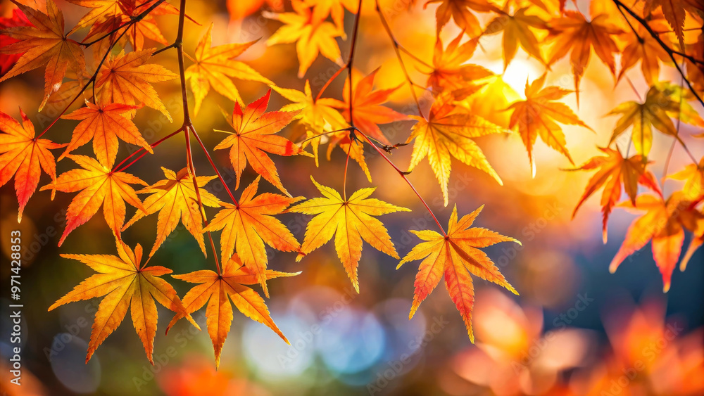 Beautiful maple leaves in autumn create vibrant display of orange and yellow hues, capturing essence of sunny day in natures embrace Beautiful maple leaves in autumn create vibrant display of orange and yellow hues, capturing essence of sunny day in natures embrace