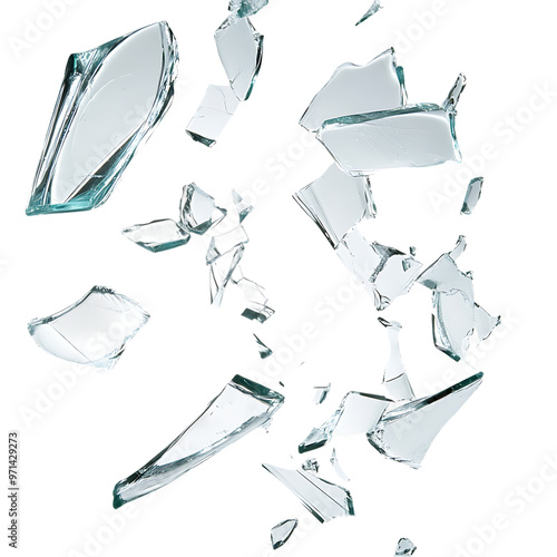 Broken Glass Shards Fragmented Glass Pieces Isolated Broken Glass on Black Background