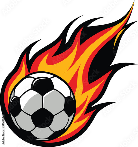 Soccer ball flying on fire Vector Illustration.