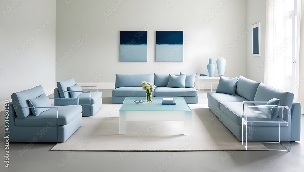 Fototapeta premium Elegant Sofa Against a Blank Wall, Offering a Sleek, Functional Design with Neutral Tones and a Spacious, Serene Environment for Stylish Living