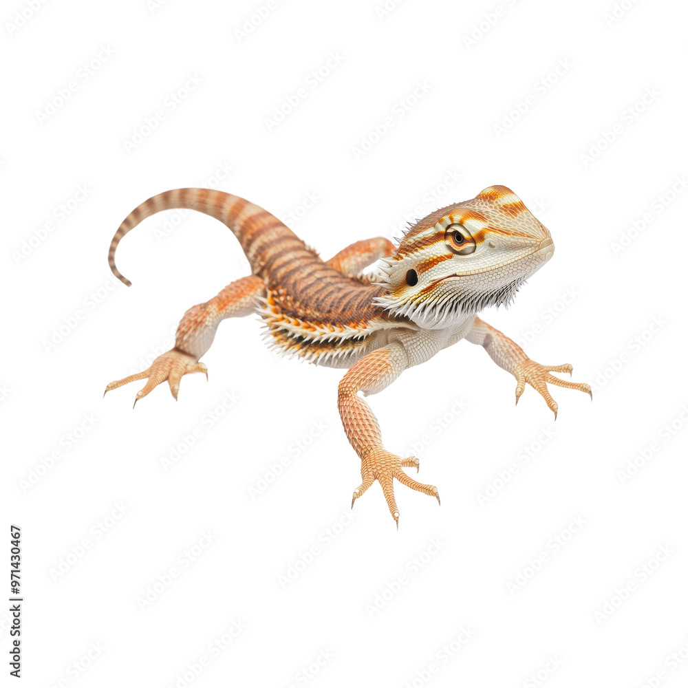 Naklejka premium Bearded Dragon Lizard with Striped Pattern on White Background
