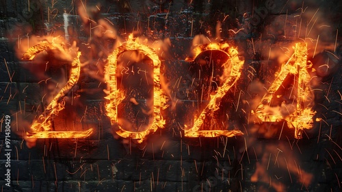 Closeup of fire inscription of year 2024