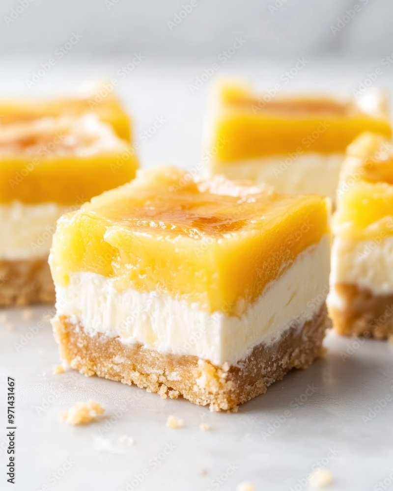 Lemon cheesecake bars with a graham cracker crust and smooth lemon curd topping in a square bite-size form. Lemon cheesecake bars with a graham cracker crust and smooth lemon curd topping in a square bite-size form.