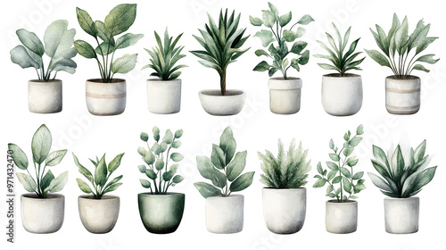 A collection of vibrant indoor plants in stylish pots, perfect for enhancing any living space with a touch of nature.