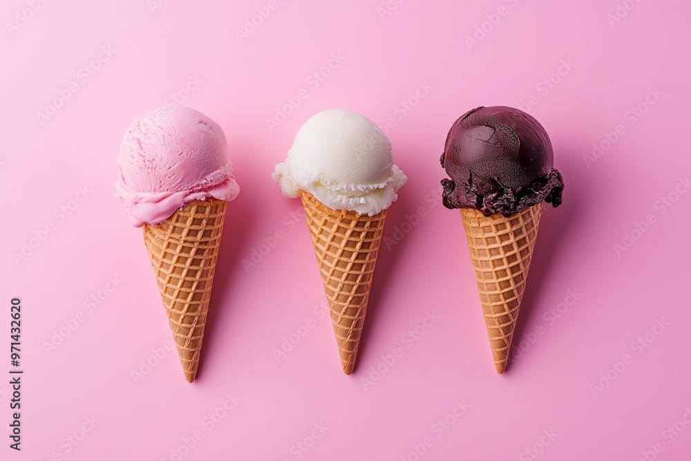 Ice cream cones with various flavors isolated on background Ice cream cones with various flavors isolated on background