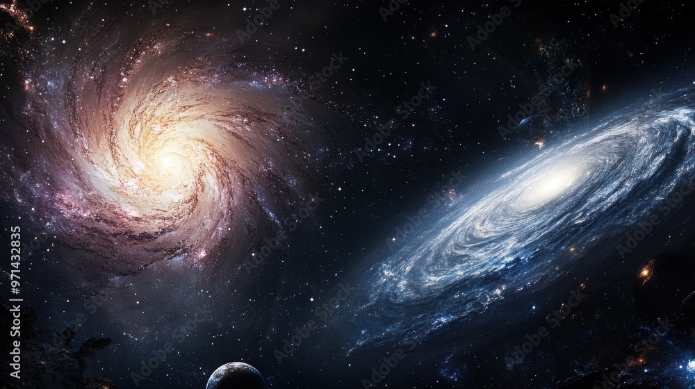 Obraz premium Cosmic Dance of Galaxies