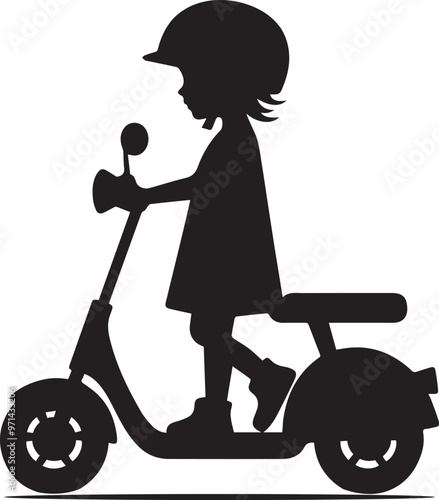 A girl riding a scooter, vector illustration.