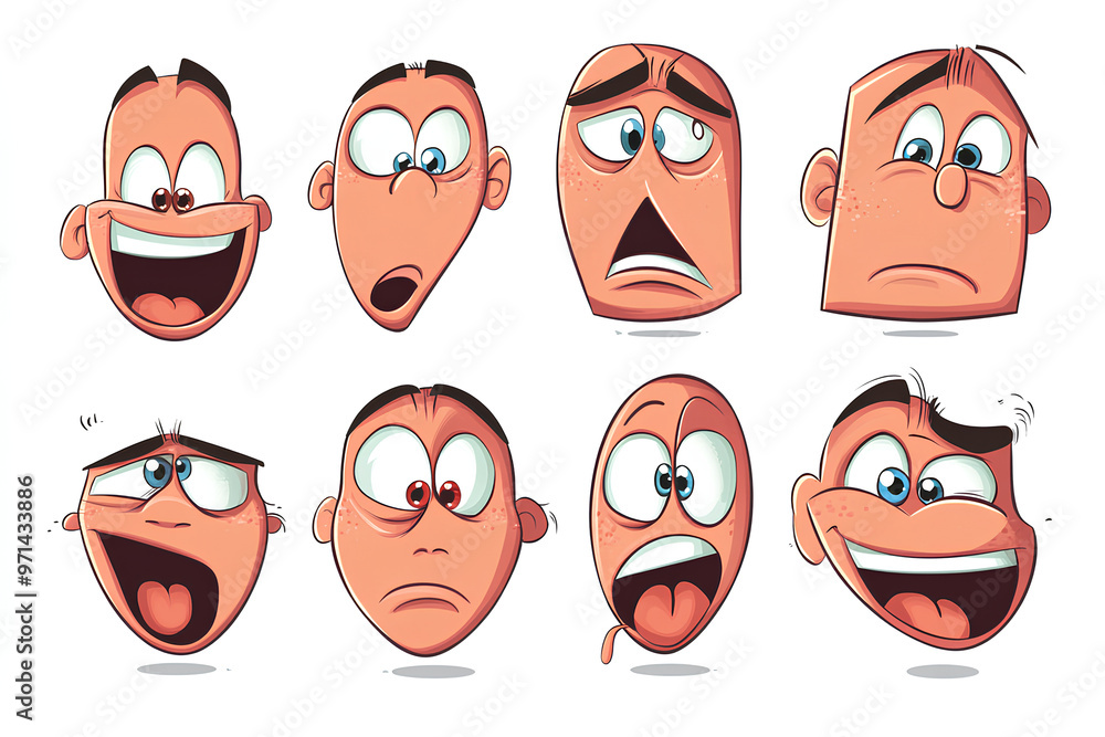 A collection of cartoon facial expressions showcasing various emotions. A collection of cartoon facial expressions showcasing various emotions.