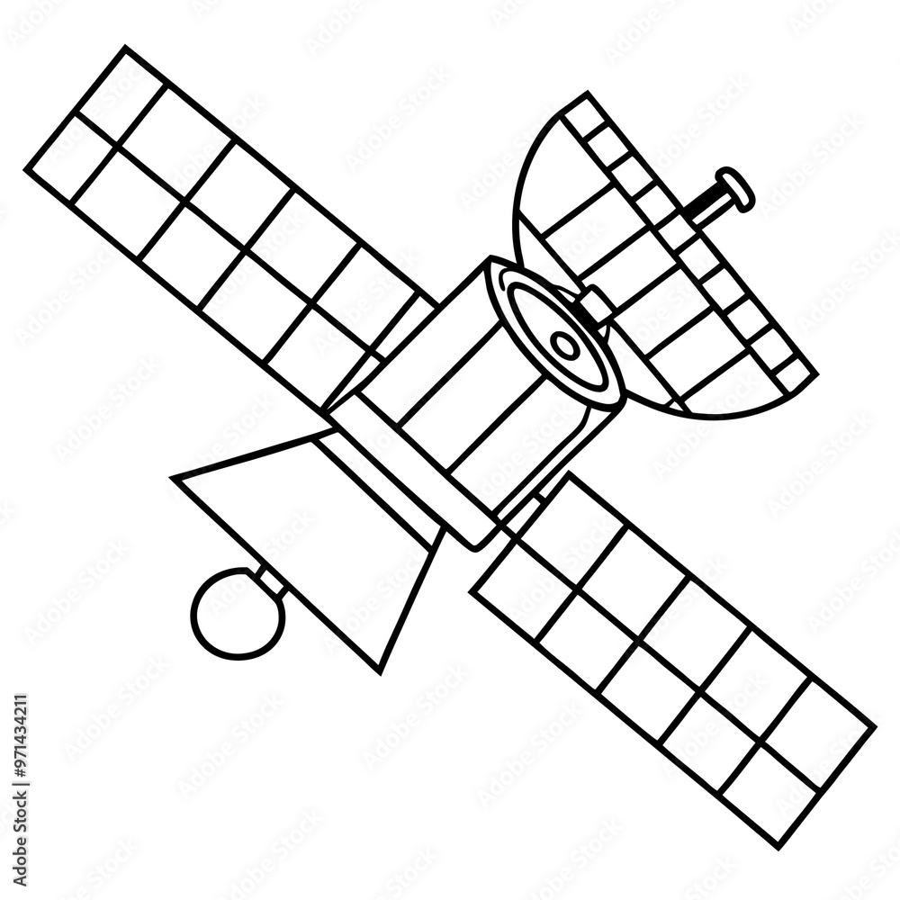 space satellite outline coloring book page line art drawing space satellite outline coloring book page line art drawing
