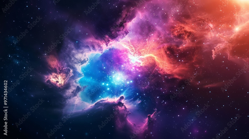 A breathtaking outer space galaxy scene with bright stars, nebula clouds, and the vast, dark void of the universe beyond A breathtaking outer space galaxy scene with bright stars, nebula clouds, and the vast, dark void of the universe beyond