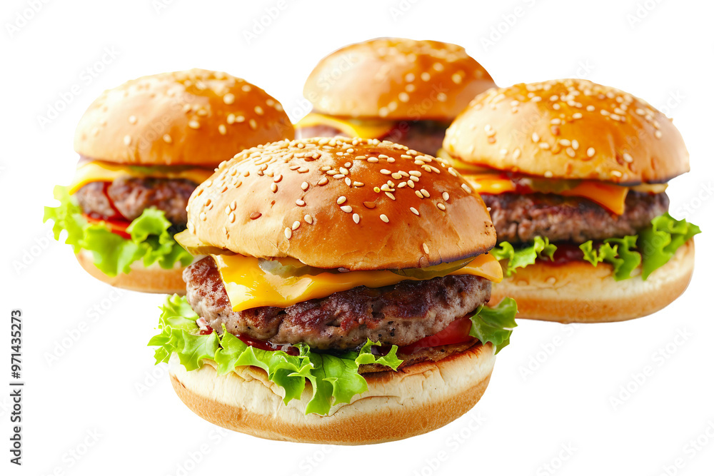 All-beef cheeseburger with special sauce isolated on transparent background All-beef cheeseburger with special sauce isolated on transparent background
