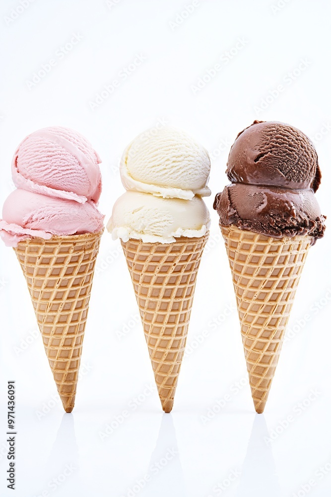 Ice cream cones with various flavors isolated on background Ice cream cones with various flavors isolated on background