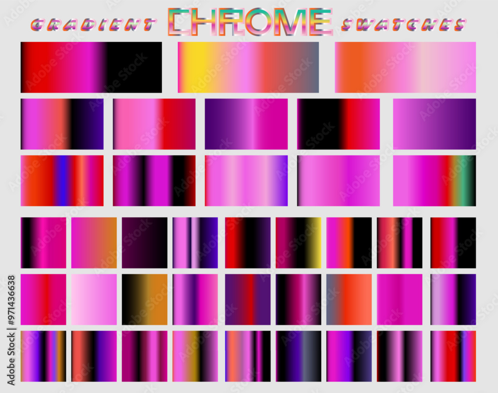 A grid of squares filled with a variety of chrome gradient with a metallic sheen. Designed to be used as a resource for art tools. A grid of squares filled with a variety of chrome gradient with a metallic sheen. Designed to be used as a resource for art tools.