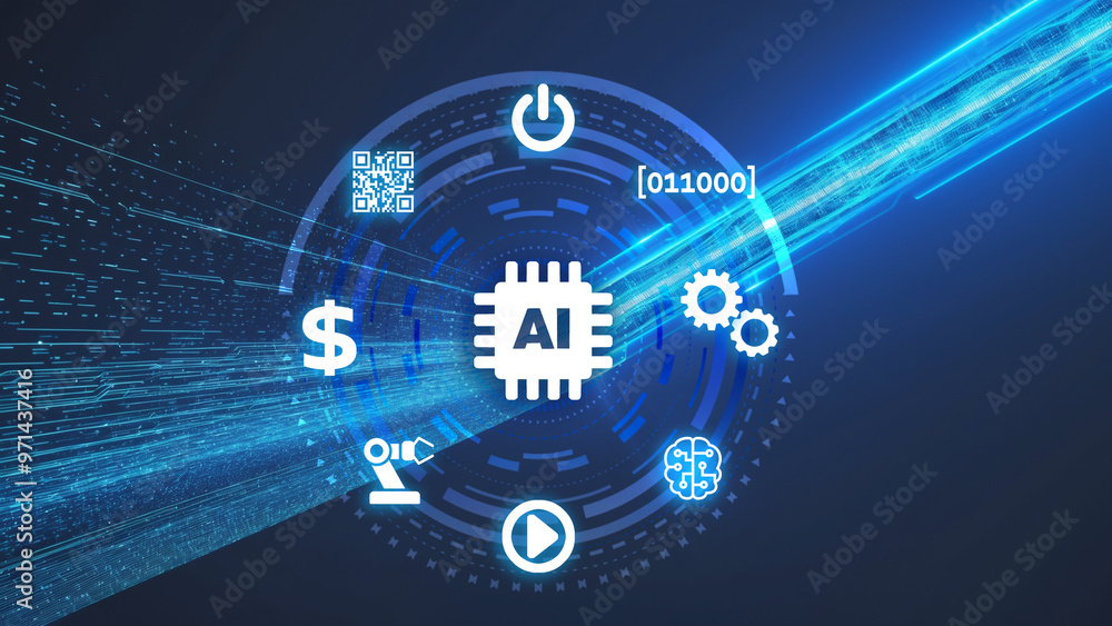 AI circuit board in shape electronic PCB circuit icon symbol on businessman hand finger touching with cyberpunk neon cyberspace lighting. Innovative technology Machine learn.illustration.generative AI AI circuit board in shape electronic PCB circuit icon symbol on businessman hand finger touching with cyberpunk neon cyberspace lighting. Innovative technology Machine learn.illustration.generative AI