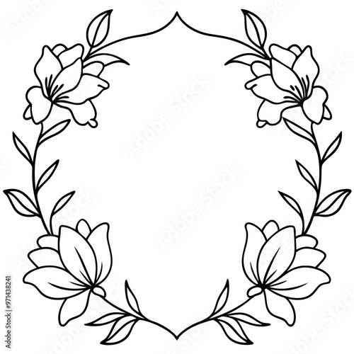 spring floral frame outline coloring book page line art drawing photo