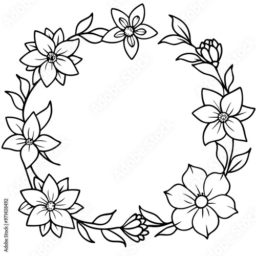 spring floral frame outline coloring book page line art drawing photo