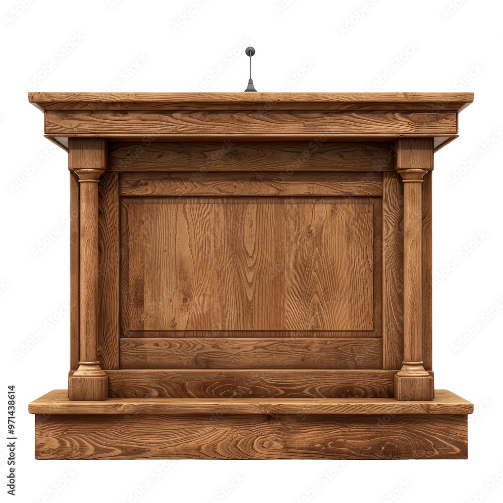 Elegant wooden podium with classic design, isolated on white background, transparent background Elegant wooden podium with classic design, isolated on white background, transparent background