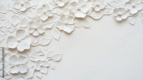 Close-up of smooth paper surface with embossed floral details, paper, delicate design