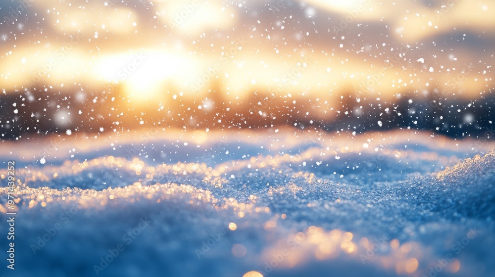 Christmas background covered with snow and golden bokeh glitter. Christmas background covered with snow and golden bokeh glitter.