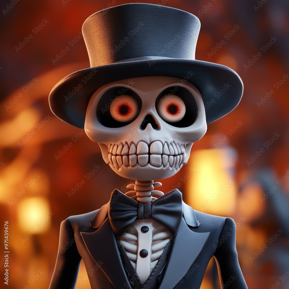 Funny Skeleton in Top Hat and Bow Tie for Halloween Funny Skeleton in Top Hat and Bow Tie for Halloween