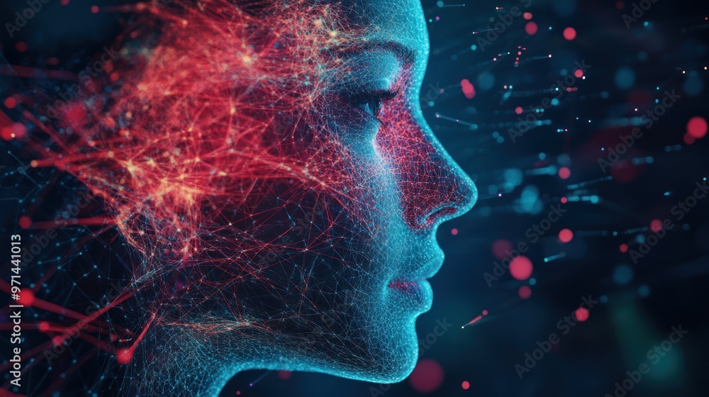 Digital Face with Abstract Glowing Lines and dots. Digital Face with Abstract Glowing Lines and dots.