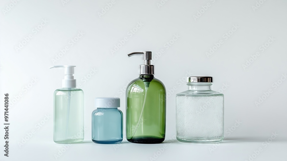 Set of bottles for hygiene and cosmetics, on white background Set of bottles for hygiene and cosmetics, on white background
