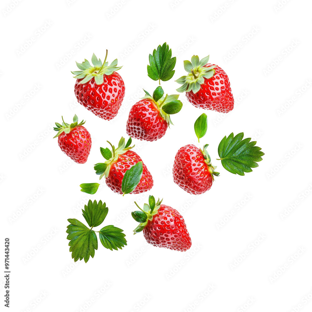 Fresh Strawberries with Green Leaves Isolated on White Background Fresh Strawberries with Green Leaves Isolated on White Background