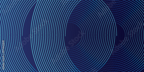 Blue abstract background with glowing circles. Swirl circular lines pattern. Geometric spiral. Twirl element. Modern graphic design. Futuristic technology concept.