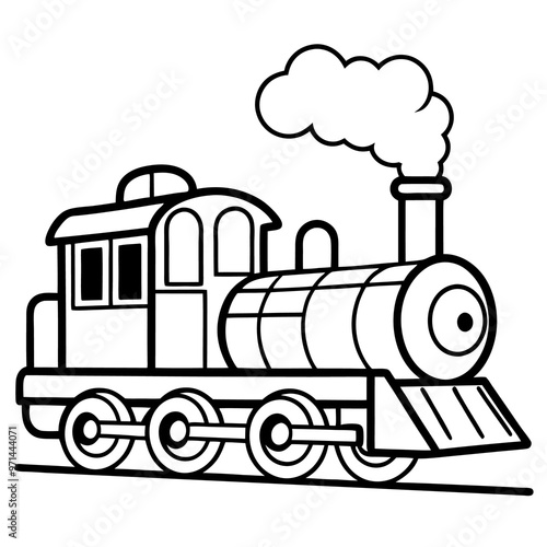 steam train outline coloring book page line art drawing photo