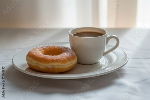 Coffee and Donut on a White Plate