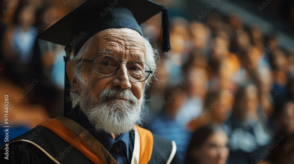 Fototapeta premium Senior Graduate Portrait Proud Happy Academic Achievement Wisdom Graduation Ceremony