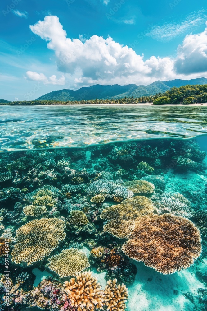 Fototapeta premium Coral Reef and Mountain Landscape