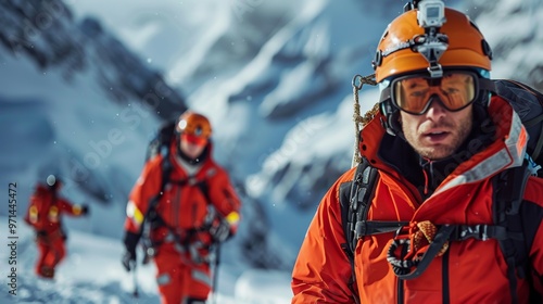 Wallpaper Mural Mountaineer Climbing Mountain in Winter with Safety Gear Torontodigital.ca