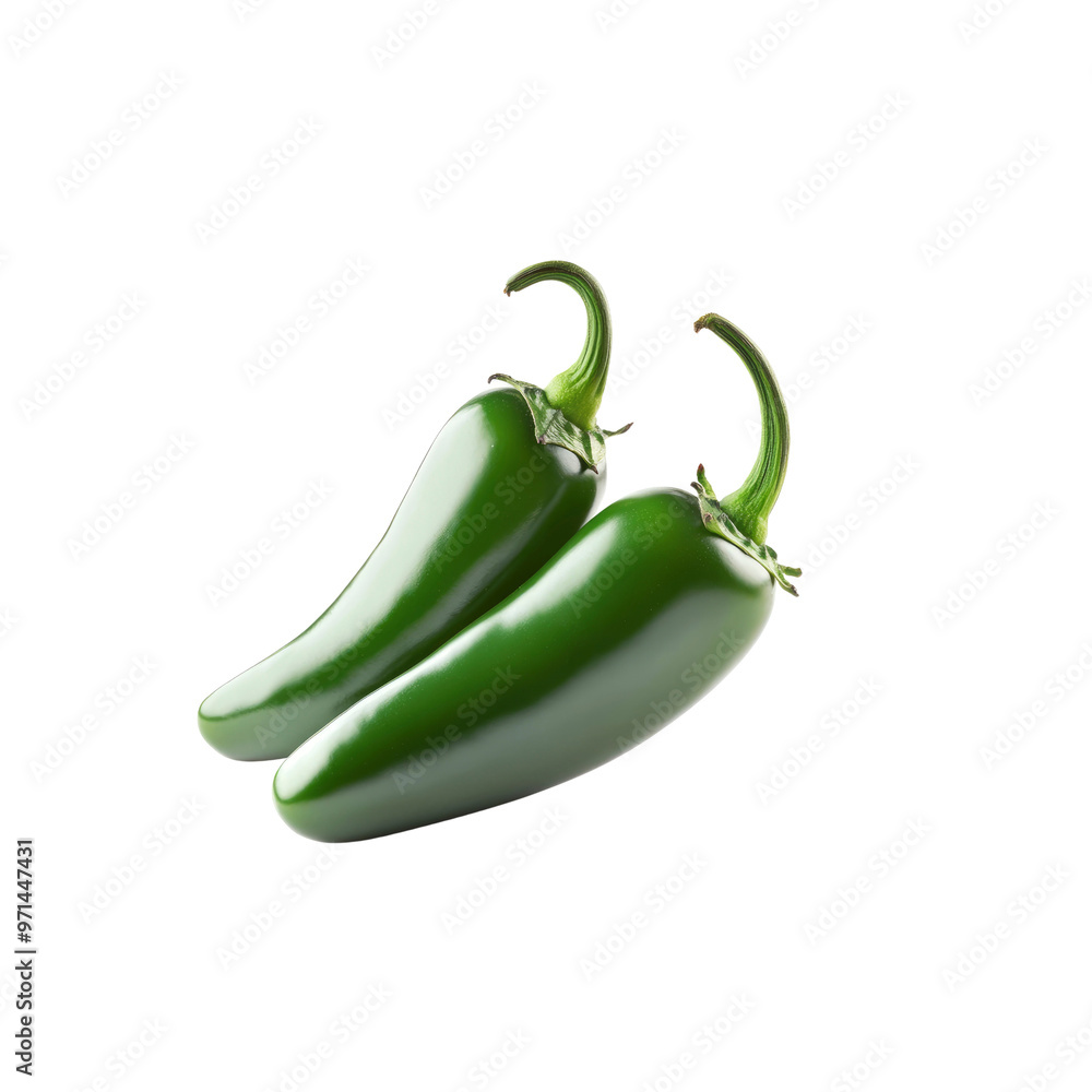 Two Fresh Green Jalape�o Peppers Isolated on White Background