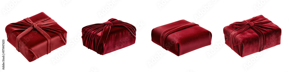 Elegant red velvet gift boxes adorned with beautiful ribbons, perfect for any special occasion or celebration. transparent background Elegant red velvet gift boxes adorned with beautiful ribbons, perfect for any special occasion or celebration. transparent background