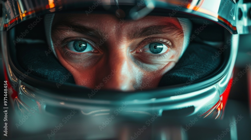Closeup of a Race Car Driver s Eyes Behind Helmet Visor Closeup of a Race Car Driver s Eyes Behind Helmet Visor