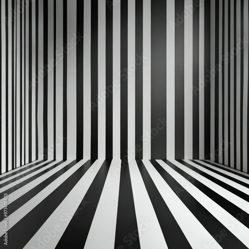 Black and white striped room with bold patterns and geometric lines