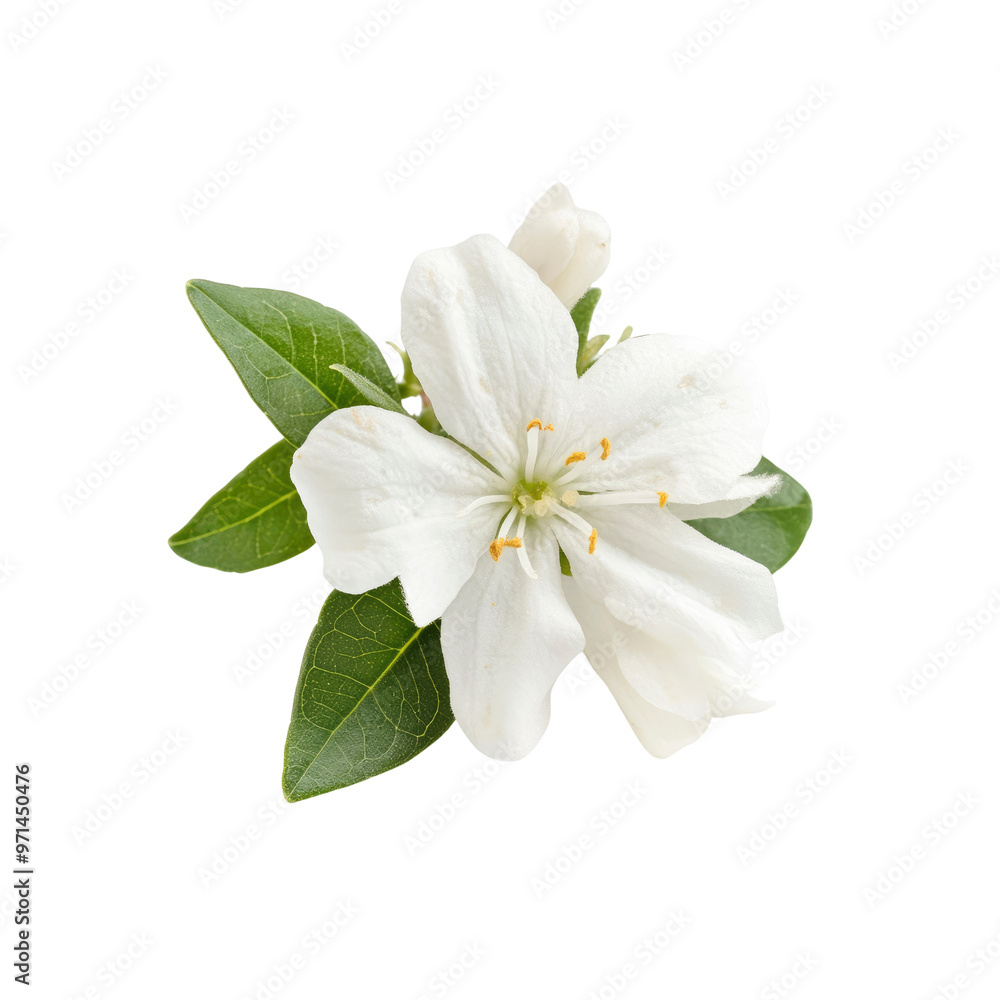 Single White Flower with Green Leaves Single White Flower with Green Leaves
