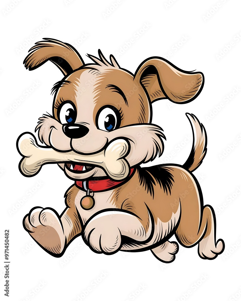 Obraz premium puppy with a bone cartoon