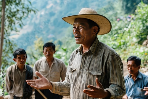 Farmer leading group discussion in rural setting