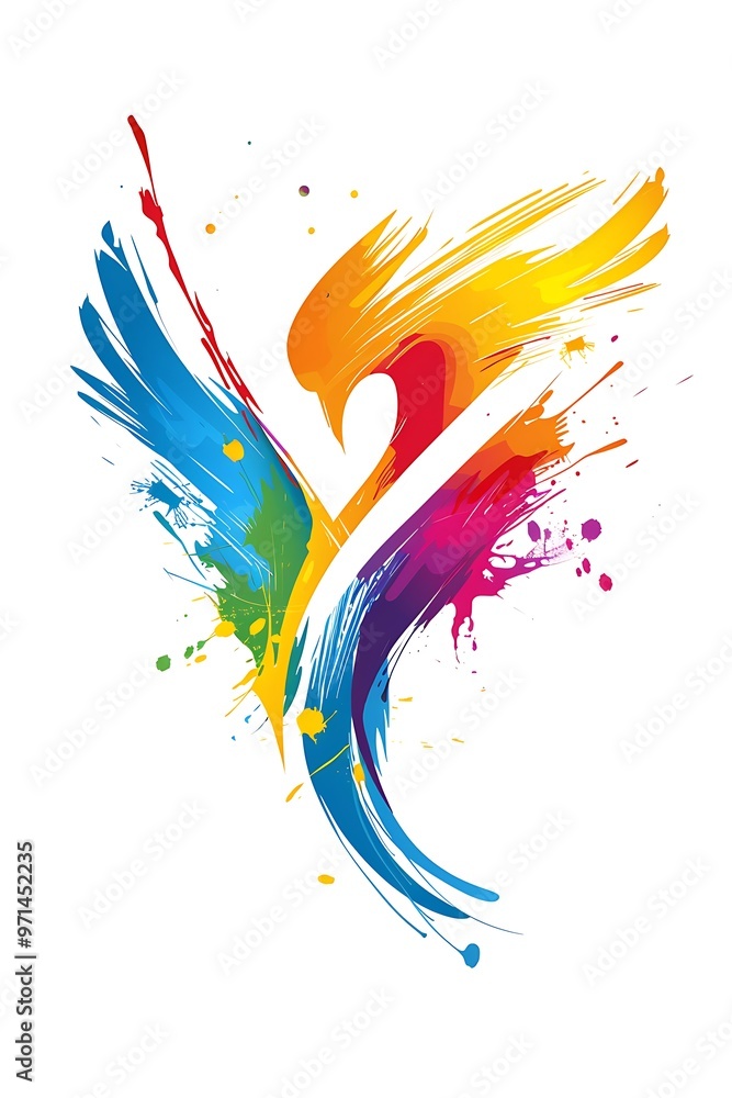 Obraz premium Vibrant and varied paint splash logo in multiple colors on a white background.