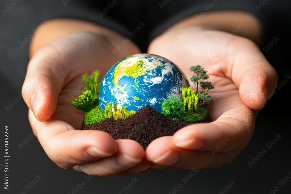 A pair of hands gently cradles a miniature Earth, symbolizing care for the planet and environmental sustainability. A pair of hands gently cradles a miniature Earth, symbolizing care for the planet and environmental sustainability.